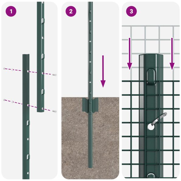 3336519_10.jpg vidaXL Zvárané pletivo s 22 U stĺpikmi Zelené 1,2x50 m Oceľ – Obrázok 10