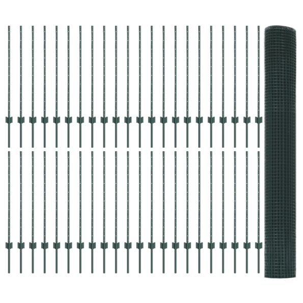 vidaXL Zváraný drôtový plot  so 44 U stĺpikmi Zelený 1x100 m Ocel – Obrázok 3