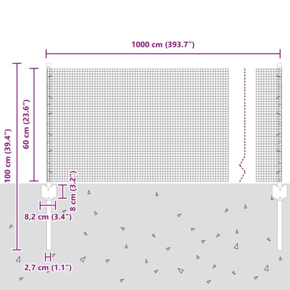 vidaXL Zváraný drôtový plot s 5 U stĺpikmi Sivý 0.6x10 m Oceľ – Obrázok 10