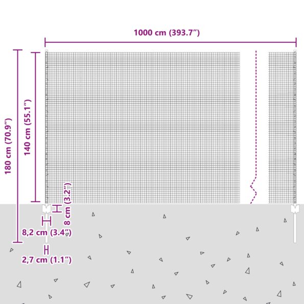 vidaXL zváraný drôtený plot s 10 U stĺpikmi Sivý 1.4x10 m Oceľ – Obrázok 11