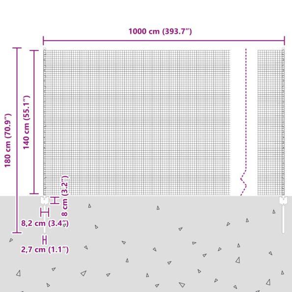 vidaXL Vonkajší zváraný drôtový plot  so 10 U stĺpikmi sivý 1.4x10 m z ocele – Obrázok 11