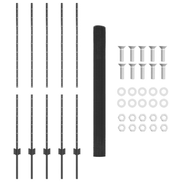 vidaXL Vonkajší zváraný drôtový plot  so 10 U stĺpikmi sivý 1.4x10 m z ocele – Obrázok 5