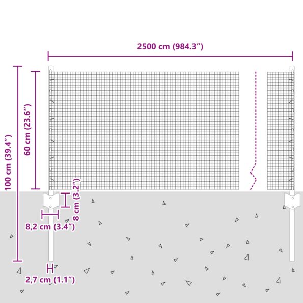 vidaXL Železný zváraný plot s 11 U stĺpmi, sivý, 0.6x25 m, oceľ – Obrázok 10