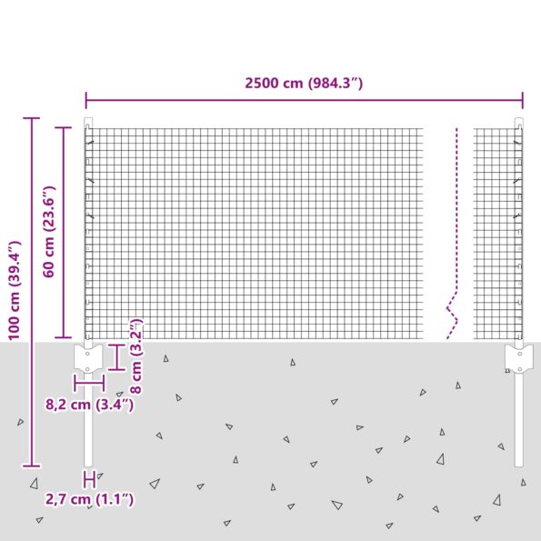 VidaXL Zvarené drôty s 11 U stĺpmi Šedá 0.6x25 m Oceľ – Obrázok 10
