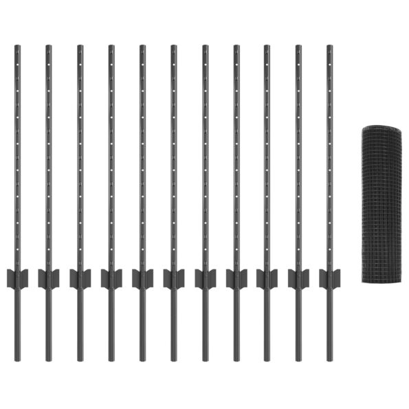 3336593_4.jpg vidaXL Zváraná drátová ohrada  so 11 U stĺpikmi, šedá, 0,8 x 25 m, oceľ – Obrázok 4