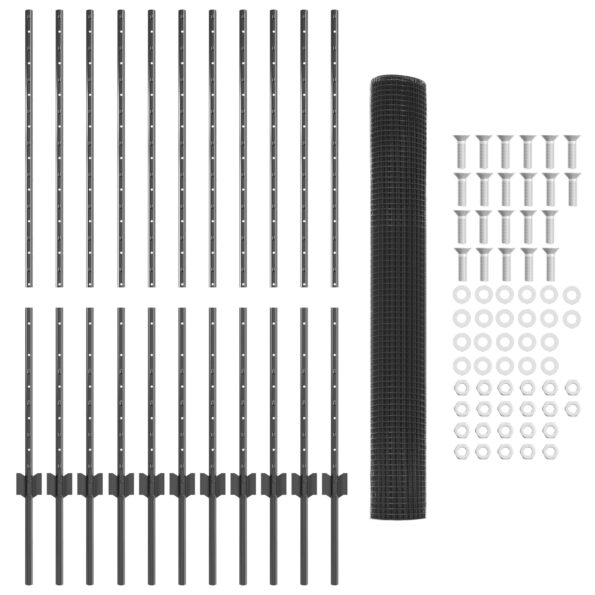vidaXL Zváraný drôtový plot s 22 U stĺpikmi Sivý 1.2x25 m Oceľ – Obrázok 5