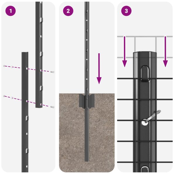 3336603_10.jpg vidaXL Zvárané pletivo s 22 U stĺpmi Sivé 1.2x25 m Oceľ – Obrázok 10