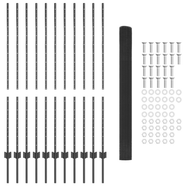 vidaXL zváraná drôtová ohrada so 22 U stĺpikmi, sivá, 1,4x25 m, oceľ – Obrázok 5