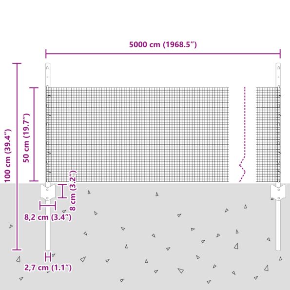 3336620_10.jpg vidaXL Sivá zváraná drôtová ohrada  s 22 U podperami 0.5x50 m oceľ – Obrázok 10