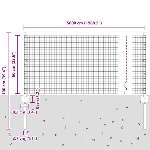 vidaXL Zváraný drôtový plot s 22 U stĺpikmi Sivý 0.6x50 m Oceľ – Obrázok 10