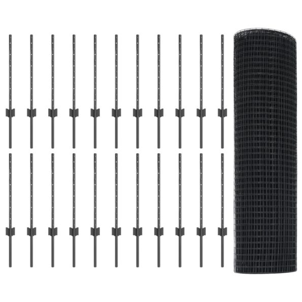 vidaXL Zváraný drôtený plot  so 22 U stĺpmi sivý 0.6x50 m oceľ – Obrázok 4