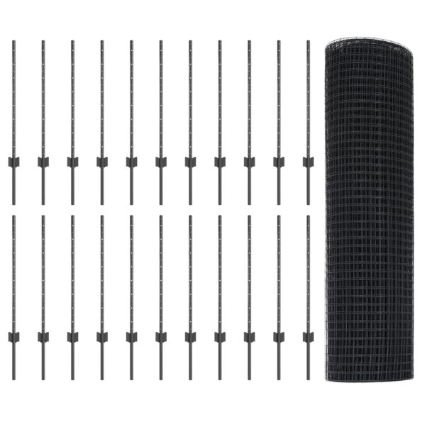 vidaXL Zváraný drôtový plot s 22 U stĺpikmi sivý 0.8x50 m oceľový – Obrázok 4