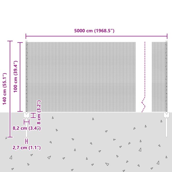 vidaXL Zváraný drôtený plot s 44 U stĺpmi, šedý, 1x50 m oceľ – Obrázok 11