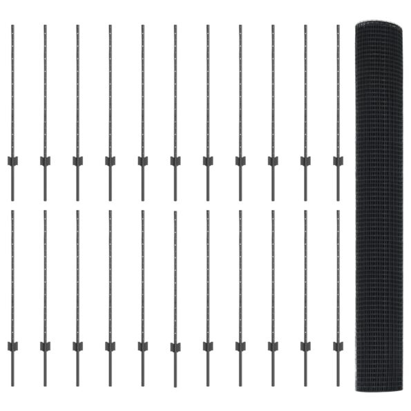 vidaXL Zváraný drôtený plot s 44 U stĺpmi, šedý, 1x50 m oceľ – Obrázok 4
