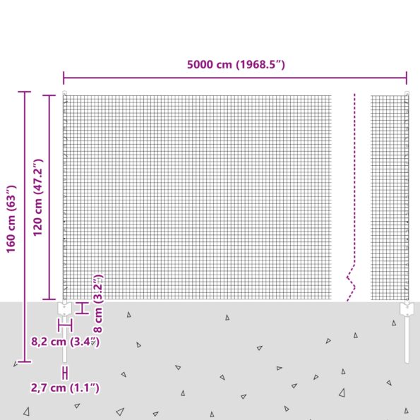 vidaXL zváraný drôtený plot s U stĺpmi sivý 1,2 x 50 m oceľ – Obrázok 11