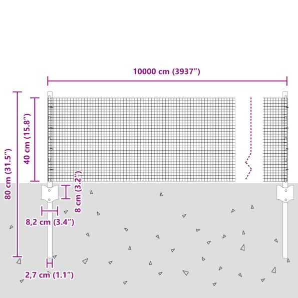 3336646_8.jpg vidaXL Sada zváraného drôtového plotu  so 44 U stĺpikmi Sivá 0,4x100 m Oceľ – Obrázok 8