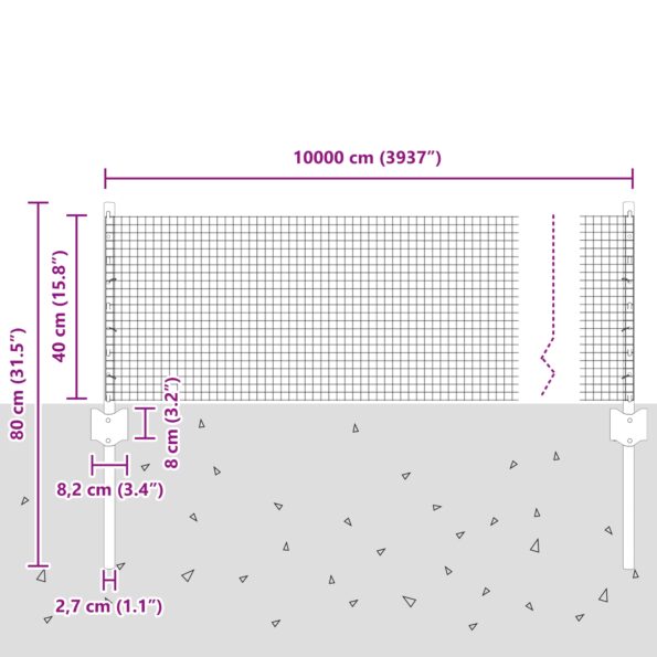 vidaXL Svařovaný drôtový plot  s 44 U stĺpmi Sivý 0.4x100 m Oceľ – Obrázok 10