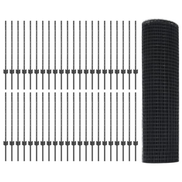 3336658_4.jpg vidaXL Súprava zváraného pletiva  s 44 U stĺpmi Sivé 0.8x100 m Oceľ – Obrázok 4