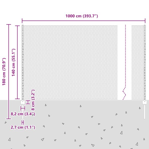 VidaXL plotové stĺpiky 5 ks U-Channel Zelené 140 cm Oceľ, Zelený šesťuholníkový plot vidaXL 1.4x10 m Oceľ – Obrázok 11