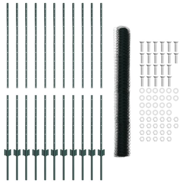 Plotové stĺpy vidaXL 11 ks U-Channel Zelené 140 cm Oceľ, Zelený šesťuholníkový plot vidaXL 1.4x25 m Oceľ – Obrázok 5