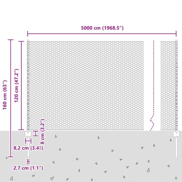 Zelené plotové stĺpiky vidaXL 11 ks U-kanál 120 cm oceľové, Zelený šesťuholníkový plot vidaXL 1.2x50 m oceľový – Obrázok 11