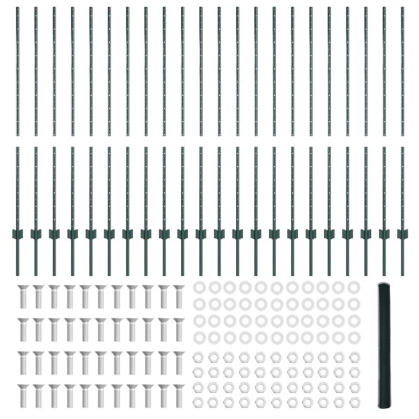 vidaXL ploty 11 ks U-kanál zelené 140 cm oceľ, vidaXL šesťuholníkový plot zelený 1,4x50 m oceľ – Obrázok 5