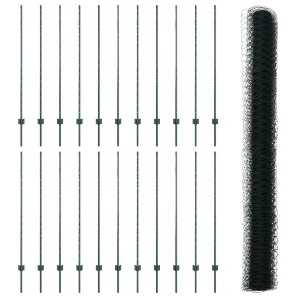 vidaXL Oplocovacie stĺpiky 11 ks U-Channel Zelené 140 cm Oceľ, vidaXL Hexagonálne oplotenie Zelené 1,4x50 m Oceľ – Obrázok 4