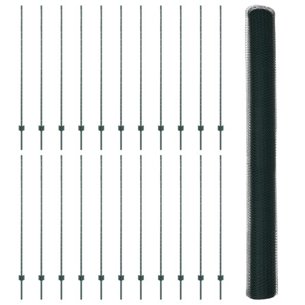 vidaXL Plotové stĺpy 11 ks U-Channel Zelené 160 cm Oceľ, vidaXL Hexagonálny plot Zelený 1.6x50 m Oceľ – Obrázok 4