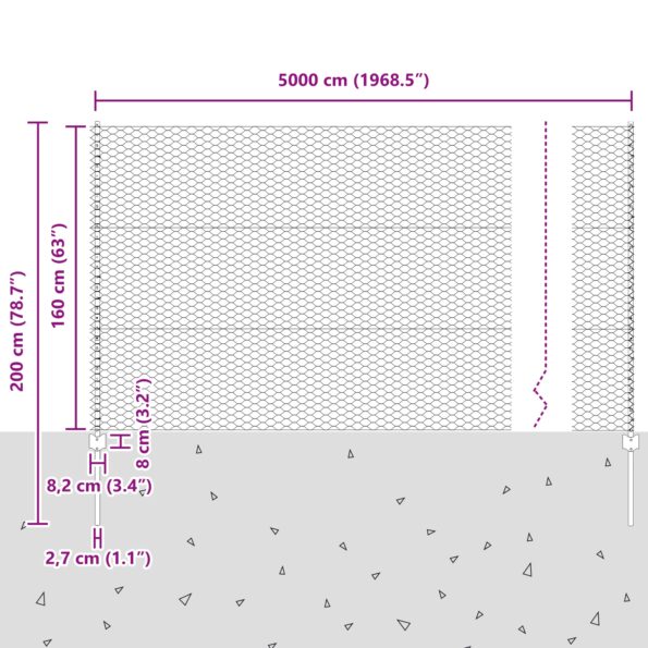 vidaXL Plotové stĺpy 11 ks U-Channel Zelená 160 cm Oceľ, vidaXL Šesťuholníkový plot Zelený 1,6x50 m Oceľ – Obrázok 11