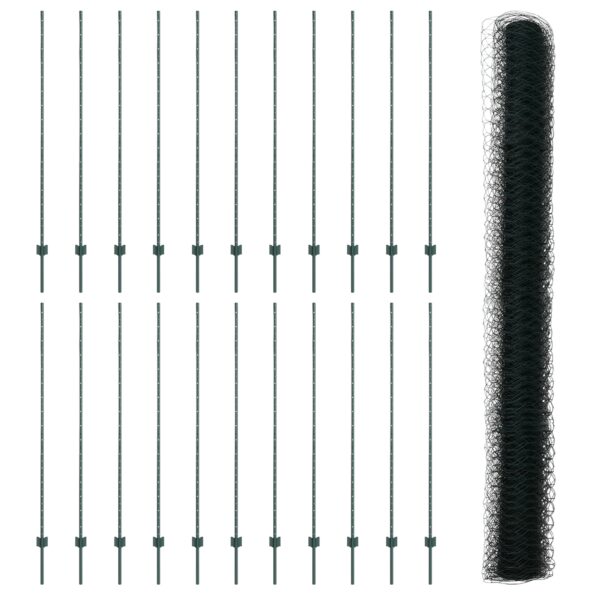 vidaXL plotové stĺpy 11 ks U-kanál zelené 160 cm oceľ, vidaXL hexagonálny plot zelený 1.6x50m oceľ – Obrázok 4