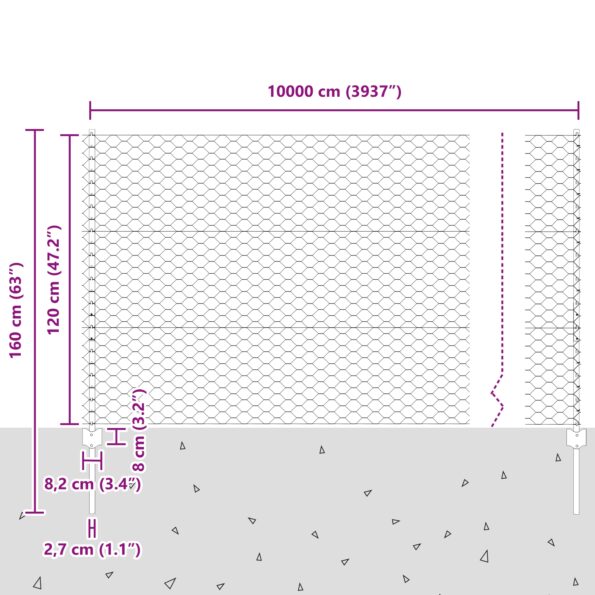 vidaXL Plotové stĺpy 11 ks U-Channel Zelené 120 cm Ocel, vidaXL Šesťuholníkový plot Zelený 1,2x100 m Ocel – Obrázok 11
