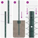 vidaXL Oplotenia stĺpiky 11 ks U-kanál Zelené 140 cm z ocele, vidaXL Hexagonálne oplotenie Zelené 1,4x100 m z ocele – Obrázok 10