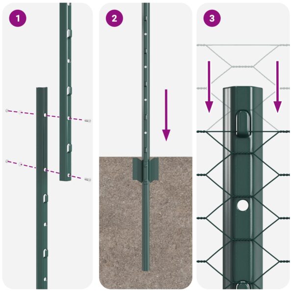 3336796_10.jpg vidaXL Oplotenia stĺpiky 11 ks U-kanál Zelené 140 cm z ocele, vidaXL Hexagonálne oplotenie Zelené 1,4x100 m z ocele – Obrázok 10