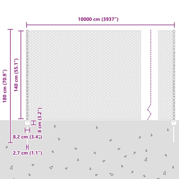 3336796_11.jpg vidaXL Oplotenia stĺpiky 11 ks U-kanál Zelené 140 cm z ocele, vidaXL Hexagonálne oplotenie Zelené 1,4x100 m z ocele – Obrázok 11