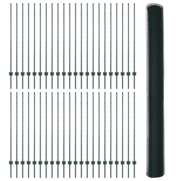 3336796_4.jpg vidaXL Oplotenia stĺpiky 11 ks U-kanál Zelené 140 cm z ocele, vidaXL Hexagonálne oplotenie Zelené 1,4x100 m z ocele – Obrázok 4