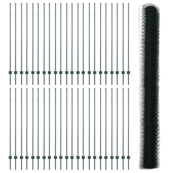 vidaXL Plotové stĺpy 11 ks U-Channel Zelené 150 cm Oceľ, vidaXL Šesťuholníkový plot Zelený 1,5x100 m Oceľ – Obrázok 4