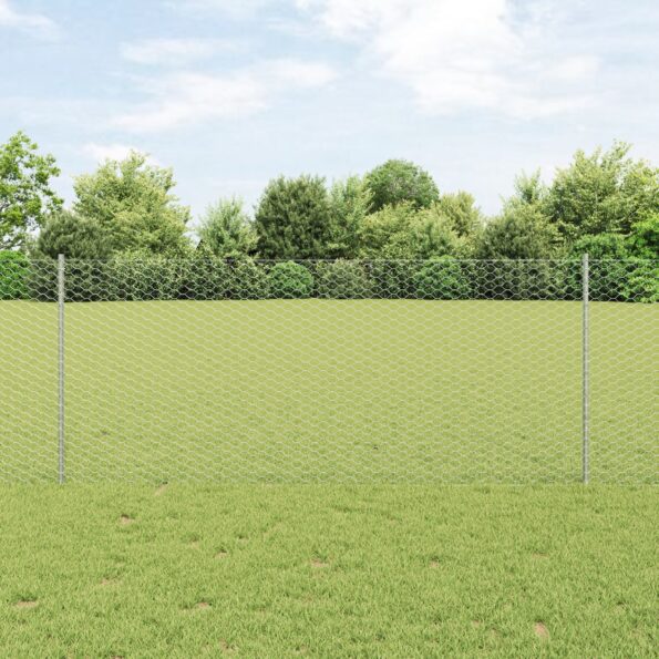 3337000_1.jpg vidaXL Šesťuholníkový plot s 22 U stĺpikmi strieborný 1x25 m oceľ – Obrázok 1