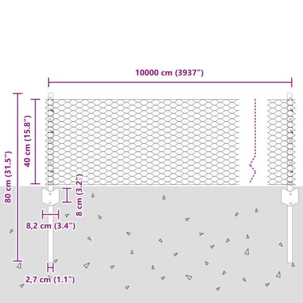 vidaXL Oplotenie stĺpiky 11 ks U-nádrž 40 cm pozinkovaná oceľ – Obrázok 10