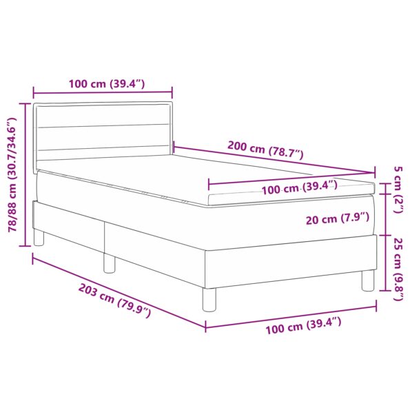 vidaXL Rám postele s matracom Modrá 100x200 cm Tkanina – Obrázok 12