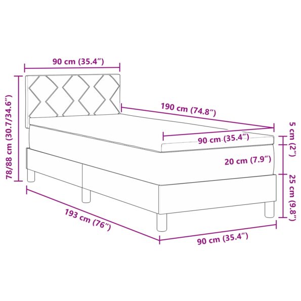 vidaXL boxspring posteľ s matracom čierny 90x190 cm tkanina – Obrázok 12