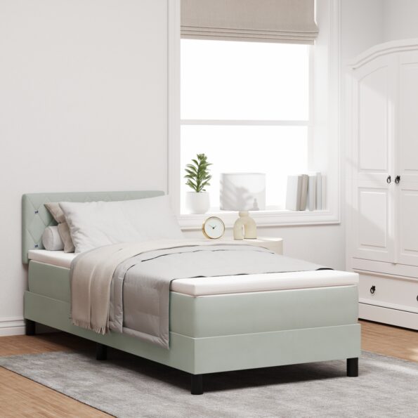 3339080_1.jpg vidaXL Box Spring Bed s matracom Svetlosivý 90x200 cm Zamat – Obrázok 1