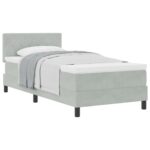 vidaXL Box Spring Bed s matracom Svetlosivý 90x200 cm Zamat – Obrázok 3