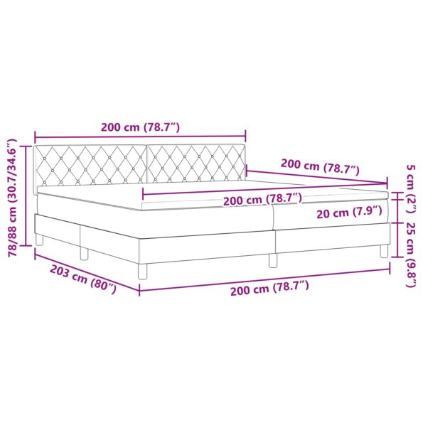 vidaXL Posteľ s matracom a lamelovým roštom Svetlosivá 200x200 cm Zamat – Obrázok 12