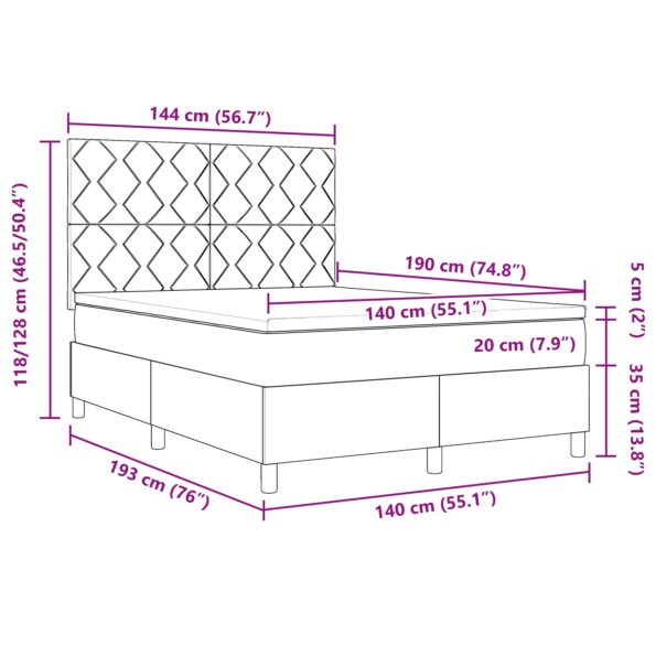 vidaXL Box Spring Postel s Matracou Svetlosivá 140x190 cm Zamat – Obrázok 12
