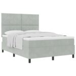 vidaXL Box Spring Postel s Matracou Svetlosivá 140x190 cm Zamat – Obrázok 3