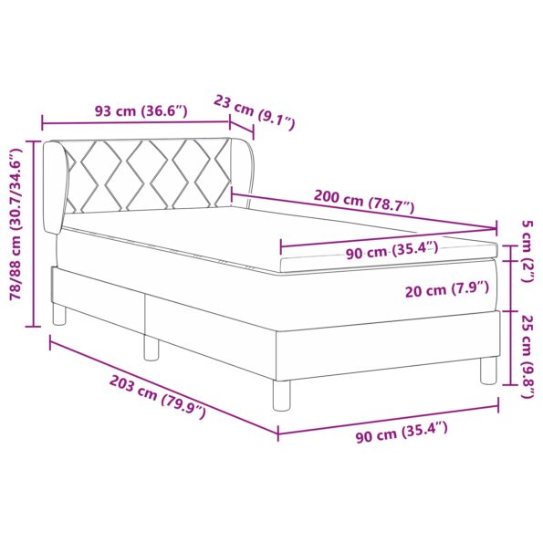 vidaXL Box Spring Postel s Matracou Svetlosivá 90x200 cm textília – Obrázok 11