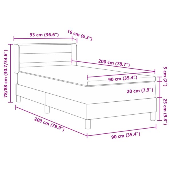 vidaXL Posteľ s pružinovým rámom Tmavo šedá 200 x 90 cm látka – Obrázok 12