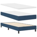 Posteľ vidaXL s matracom modrá 80x200 cm Látka, Čelo postele vidaXL s prešívaním modré 80 cm Látka – Obrázok 2