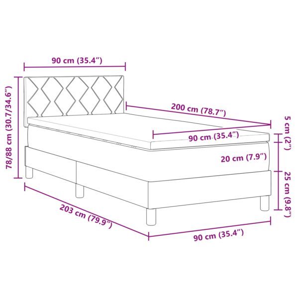 3342486_13.jpg vidaXL Posteľ s boxovým pružinovým systémom s matracom a LED tma sivý 90x200 cm textília – Obrázok 13