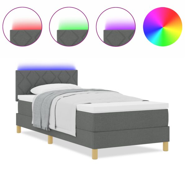 3342486_4.jpg vidaXL Posteľ s boxovým pružinovým systémom s matracom a LED tma sivý 90x200 cm textília – Obrázok 4